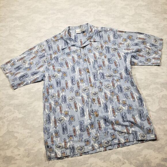 Ocean Pacific Sport Hawaiian‎ Shirt Mens Medium Blue Short Sleeve Button Aloha - Picture 2 of 10